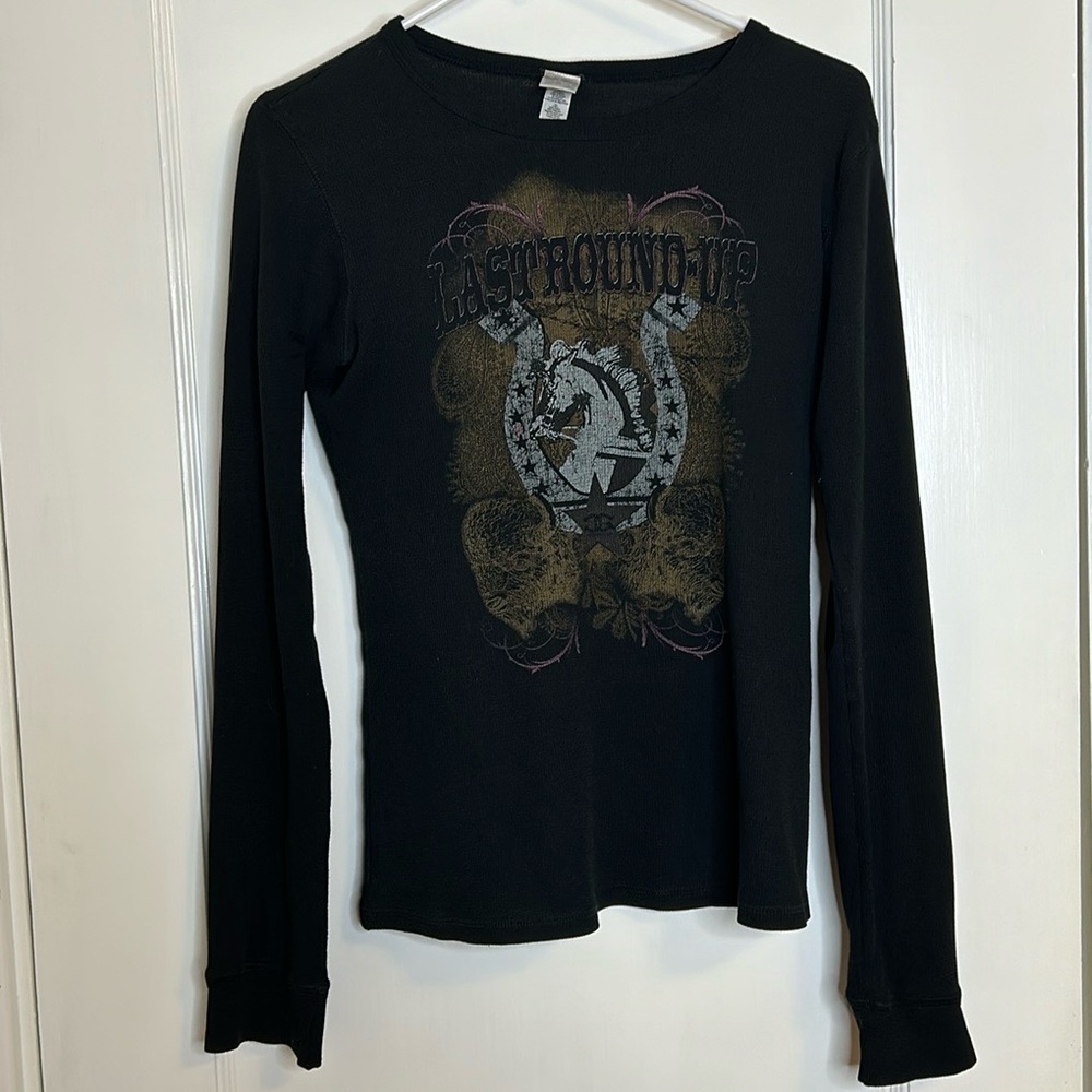 Y2K Last Round Up Black Long Sleeve Shirt